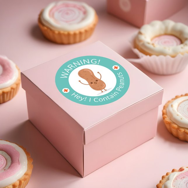 Warnung, dass ich Erdnüsse halte! Peanut Allergy F Runder Aufkleber (Warning I Contain Peanuts! Peanut Allergy Food Classic Round Sticker)