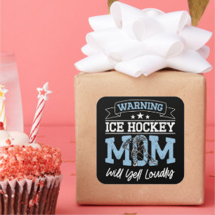 Warnung Eishockey-Mama wird laut schreien Cool Mom Quadratischer Aufkleber
