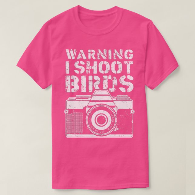 Warnung Ich schieße Vögel Funny Fotograf Retro Cam T-Shirt (Design vorne)