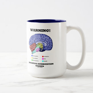 Warnung! Kognitive Eingriffe erforderten Spaß des Zweifarbige Tasse