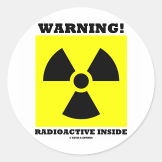 Warnung! Radioaktives Inneres (Strahlungszeichen) Runder Aufkleber