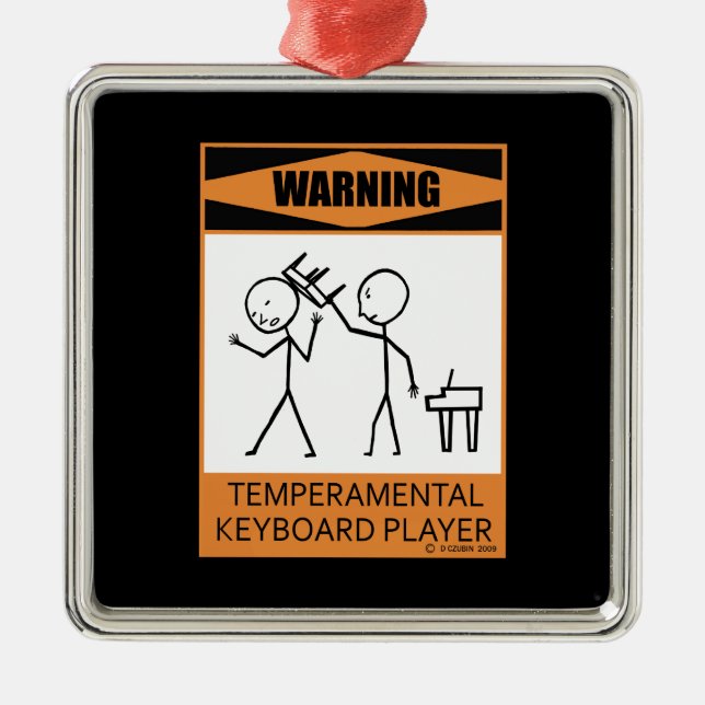 Warnung! Temperamentvoller Keyboard-Player Silbernes Ornament (Vorne)