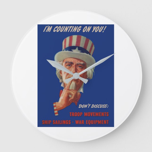 Warnung von Uncle Sam aus den 40er Jahren Große Wanduhr (Vorderseite)