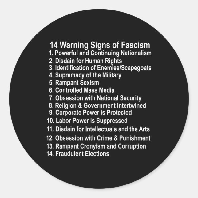 Warnung vor Anzeichen eines Faschismus gegen Trump Runder Aufkleber (Vorderseite)