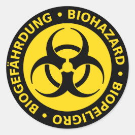 Warnung vor dreisprachiger Biogefährdung Runder Aufkleber