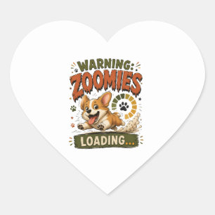 "Warnung Zoomies laden"Lustiger Corgi-Fan Retro Herz-Aufkleber