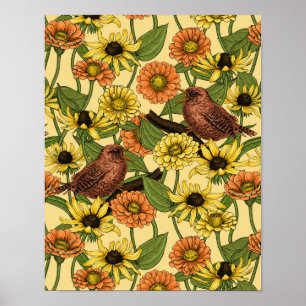 Warnzeichen und Blume, blassgelb Poster
