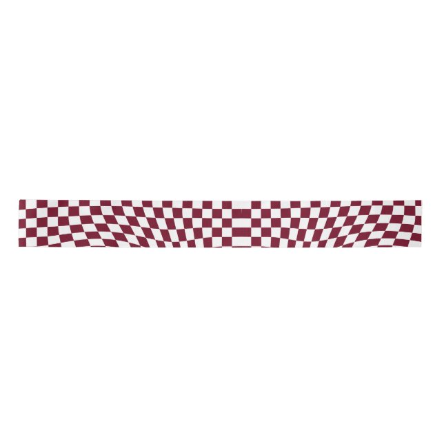 Warped Burgundy Red White Karos Checked Satinband (Vorderseite)