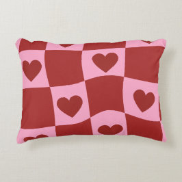 Warped Crimson Pink Checkerboard Pillow Dekokissen