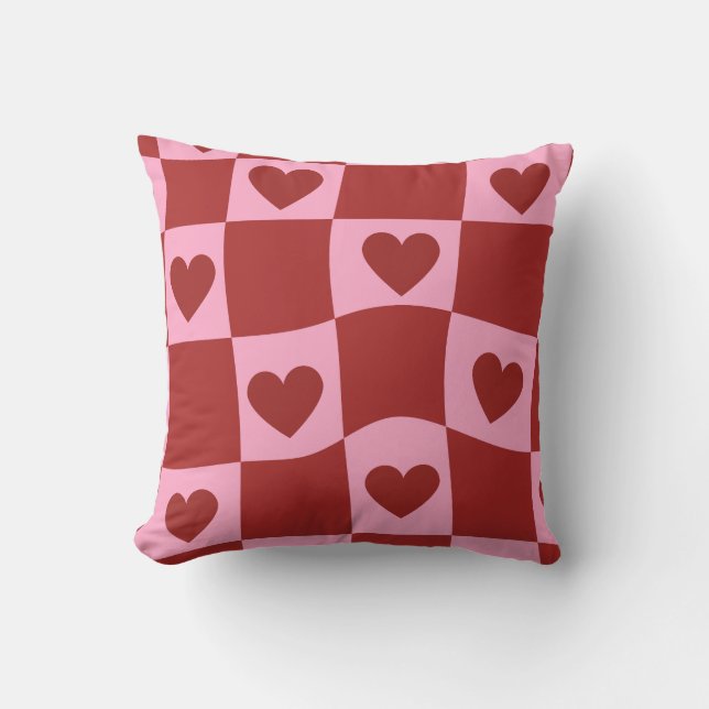 Warped Crimson Pink Checkerboard Pillow Kissen (Vorderseite)