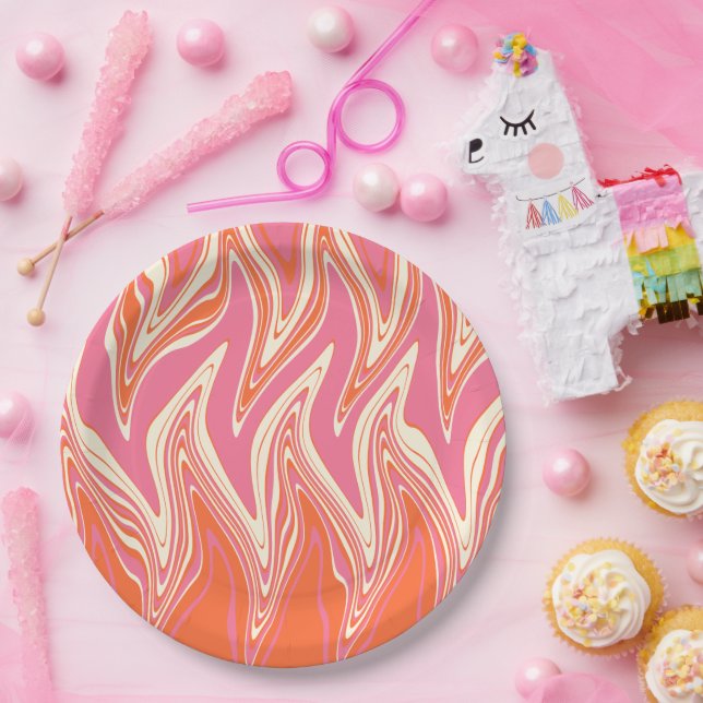 Warpfarben - Rosa, Orange und Creme Pappteller (Party)