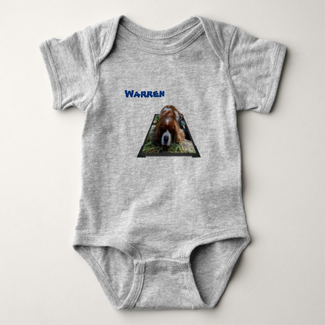 Warren Name mit Cavalier Dog, Baby Bodysuit Strampler (Vorderseite)