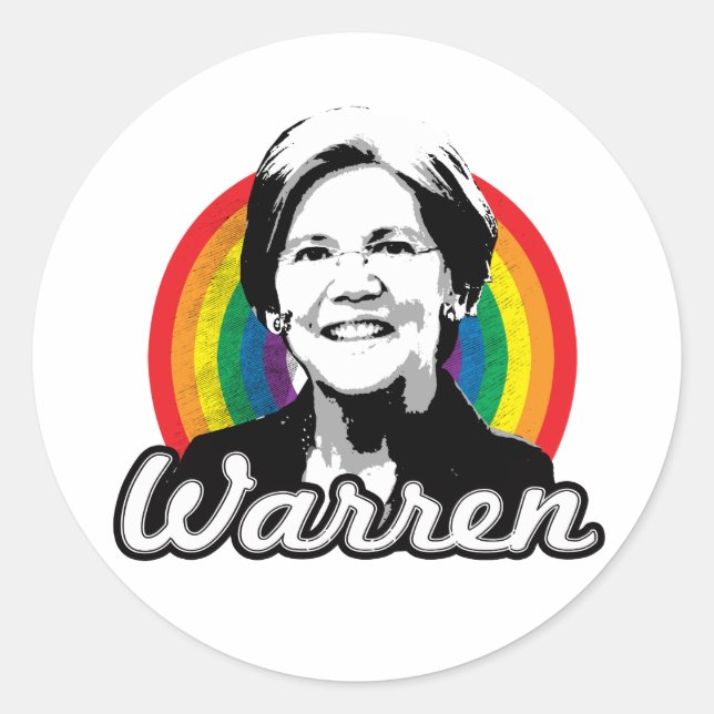 Warren Rainbow Pride Runder Aufkleber (Vorderseite)