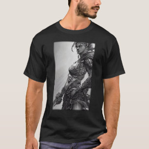 Warrian Girl Sword Vintag White Black T-Shirt