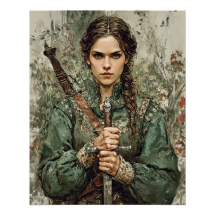 Warrien Maiden with Sword - Mittelalterliche Fanta Poster