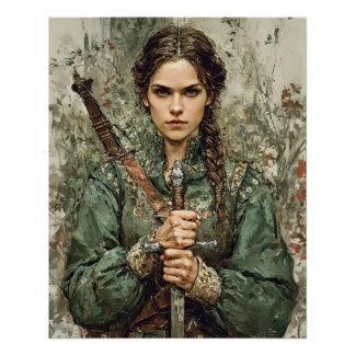 Warrien Maiden with Sword - Mittelalterliche Fanta Poster