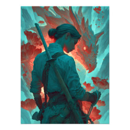 Warrior and Dragon Fantasy Art Fotodruck