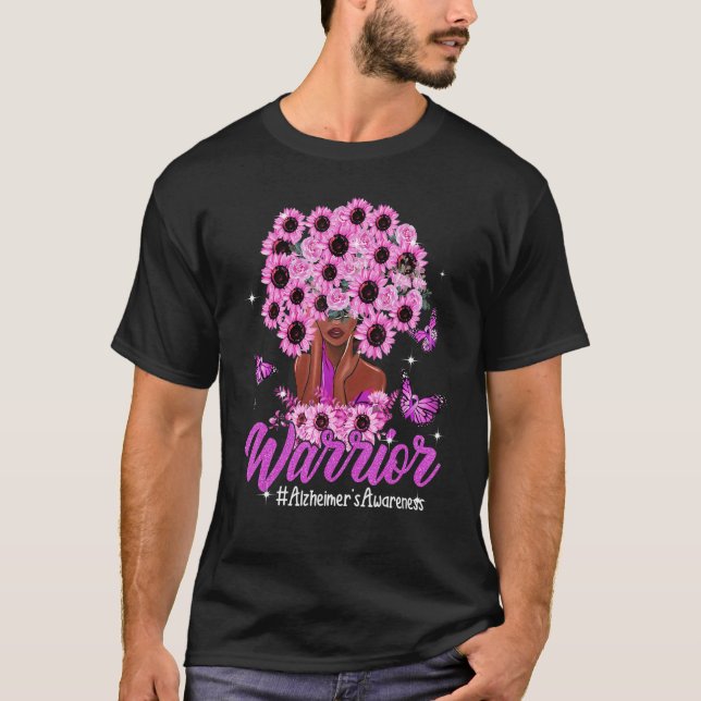 Warrior Black Women Sonnenblumenhaar Alzheimer's A T-Shirt (Vorderseite)
