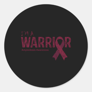 Warrior Burgundy Ribbon Amyloidose Bewusstsein Runder Aufkleber