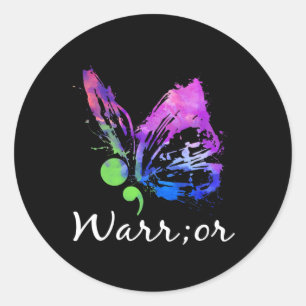 Warrior Butterfly Semicolon Suicide Prevention Awa Runder Aufkleber