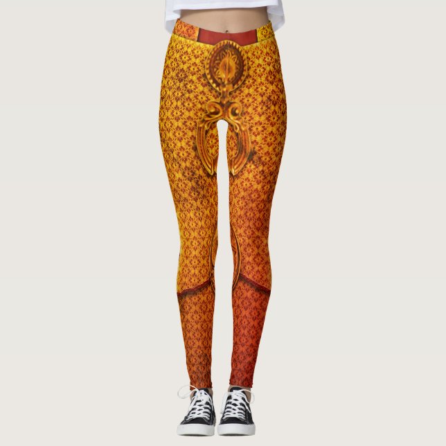 Warrior Gold & Red Ombre Muster Leggings (Vorderseite)