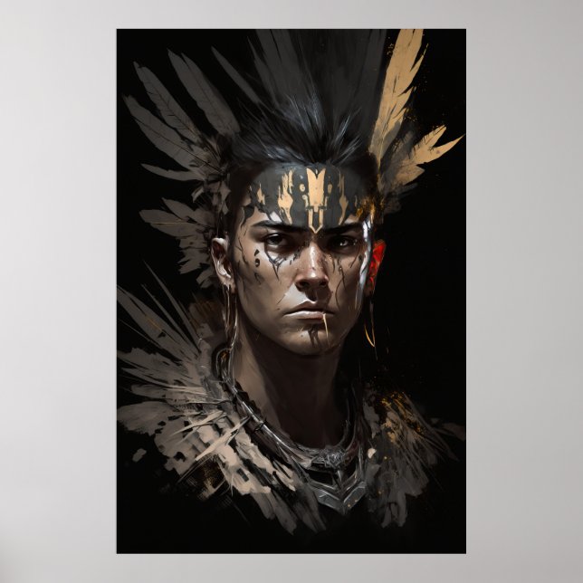 Warrior Indian Portrait Fantasy Painting Dark Wild Poster (Vorne)