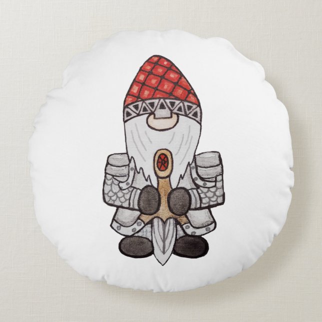 Warrior Knight Gnome Rundes Kissen (Vorderseite)