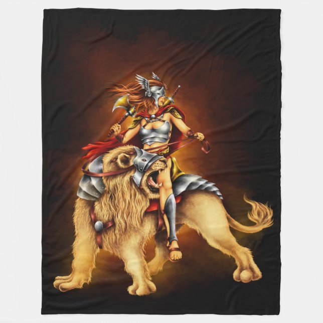 Warrior Lion Rider Fantasy Fleece Blanket (Vorderseite)