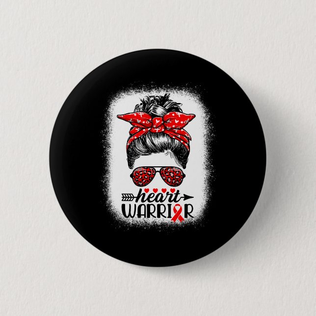 Warrior Messy Bun Go Red - Heart Disease Awareness Button (Vorderseite)