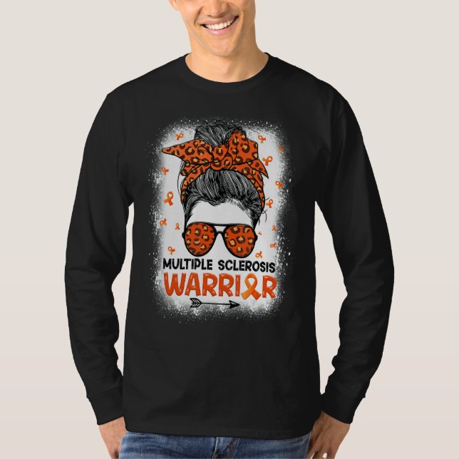 Warrior Messy Bun Leopard Multiple Sklerose A T-Shirt (Vorderseite)