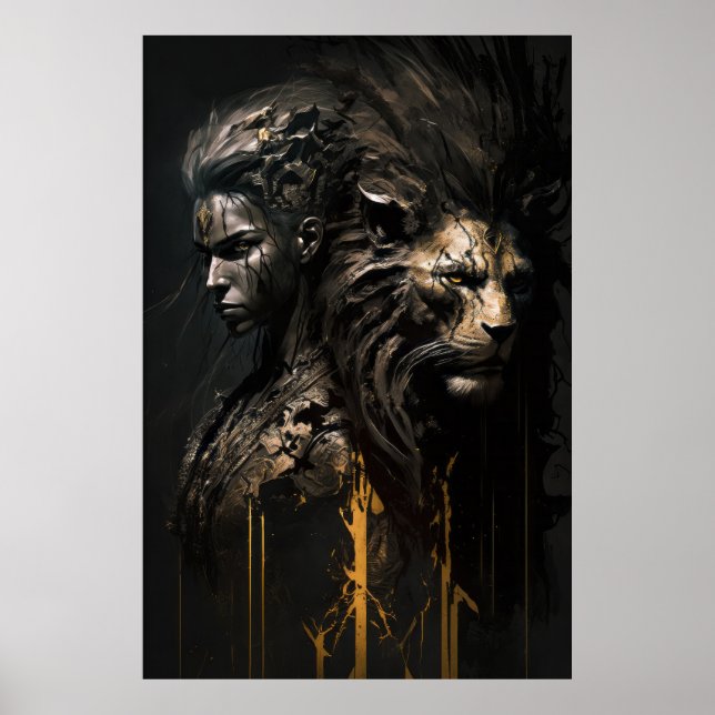 Warrior Portrait Fantasy Malerei Wilder Geist Poster (Vorne)