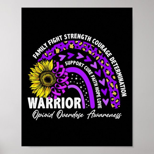 Warrior Rainbow Lila Ribbon Opioid Überdosis Awar Poster (Vorne)