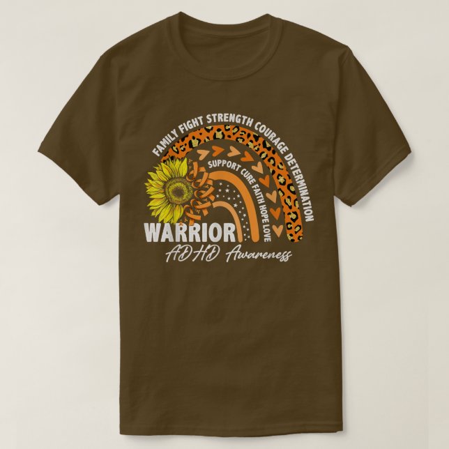 Warrior Rainbow Orange Ribbon ADHD Awareness  T-Shirt (Design vorne)