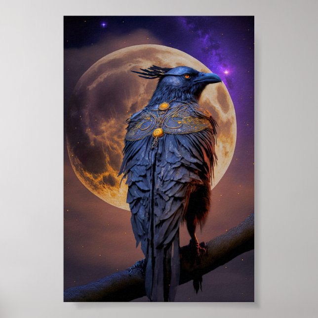 Warrior Raven Crow Jagd durch Mondlicht Poster (Vorne)