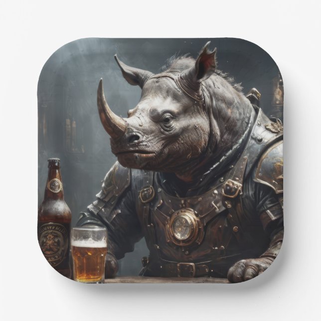 Warrior Rhino Pappteller (Vorderseite)