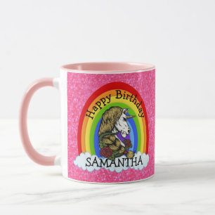 Warrior Unicorn Happy BIRTHDAY Pink Glitzer Tasse