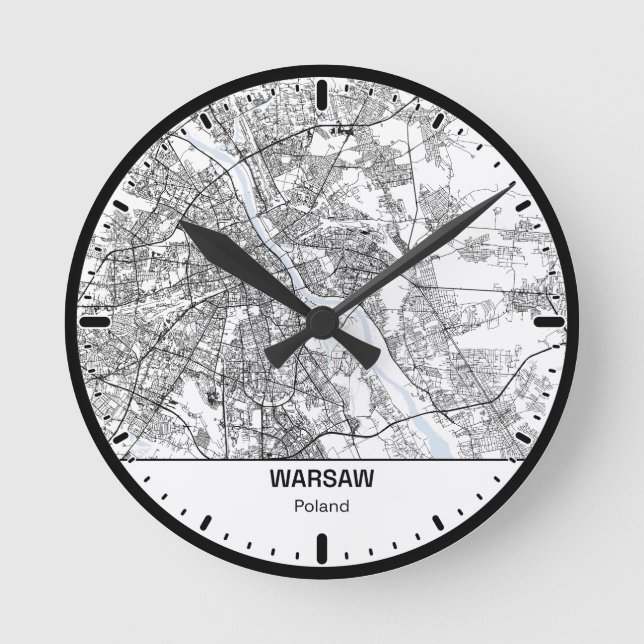 Warsaw Clock City Line Art Runde Wanduhr (Vorderseite)