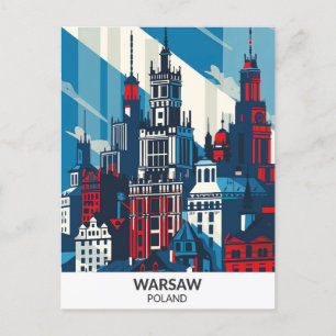 Warsaw Poland Retro Artwork Travel Postkarte