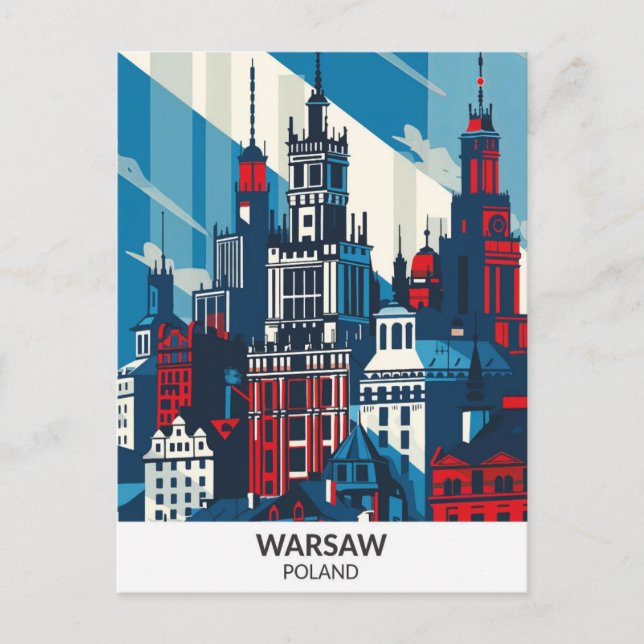 Warsaw Poland Retro Artwork Travel Postkarte (Vorderseite)