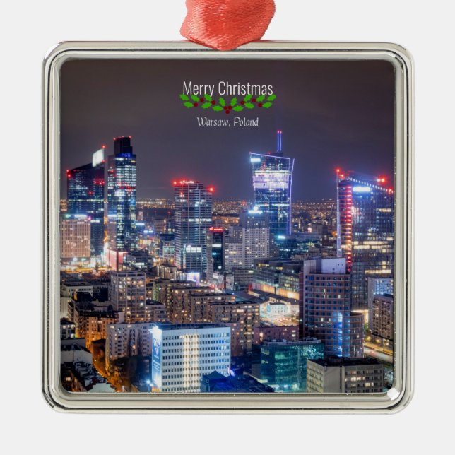 Warsaw, Poland skyline, Merry Christmas, Ornament Aus Metall (Vorne)