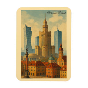 Warsaw Poland Vintage Travel Art Magnet