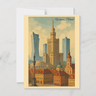 Warsaw Poland Vintage Travel Art Postkarte