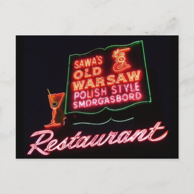 Warschau, Broadview Il. Neon Sign, Post Card Postkarte (Vorderseite)