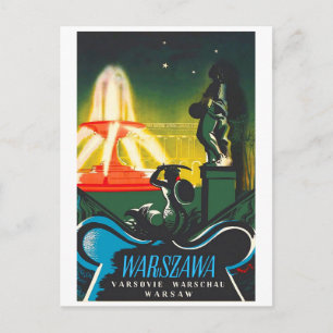 Warschau, illuminierte Fontäne Postkarte