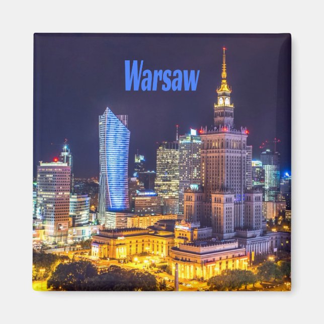 Warschau Polen Night Skyline Warsaw Spire Magnet (Vorne)