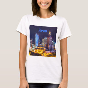Warschau Polen Night Skyline Warsaw Spire T-Shirt