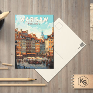 Warschau Polen Reise Kunst Vintage Postkarte