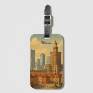 Warschau Polen Skyline Vintag Illustration Gepäckanhänger