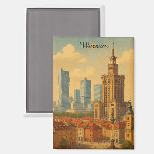 Warschau Polen Skyline Vintage-Illustration Magnet