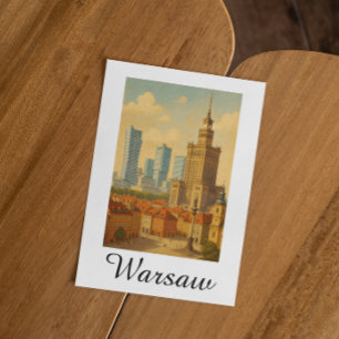 Warschau Polen Skyline Vintage-Illustration Postkarte
